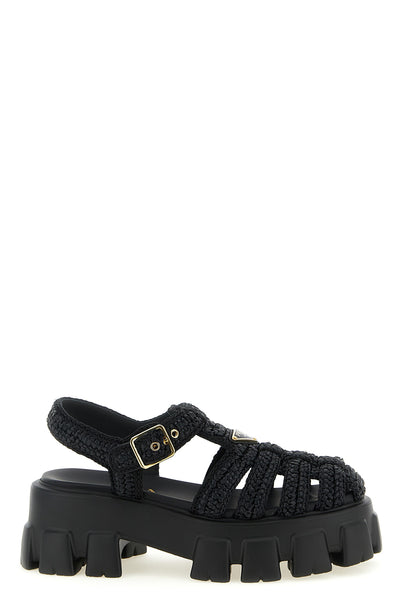 monolith sandals in woven raffia fabric