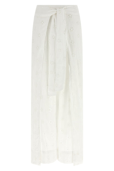 wrap pants in embroidered and perforated cotton lace