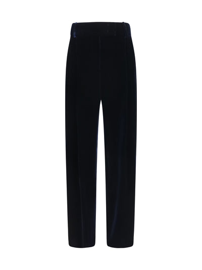 wide leg pants with double pleats in viscose and silk velvet