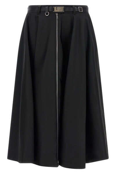 the prada midi skirt in black re-nylon is distinguished by a flared silhouette