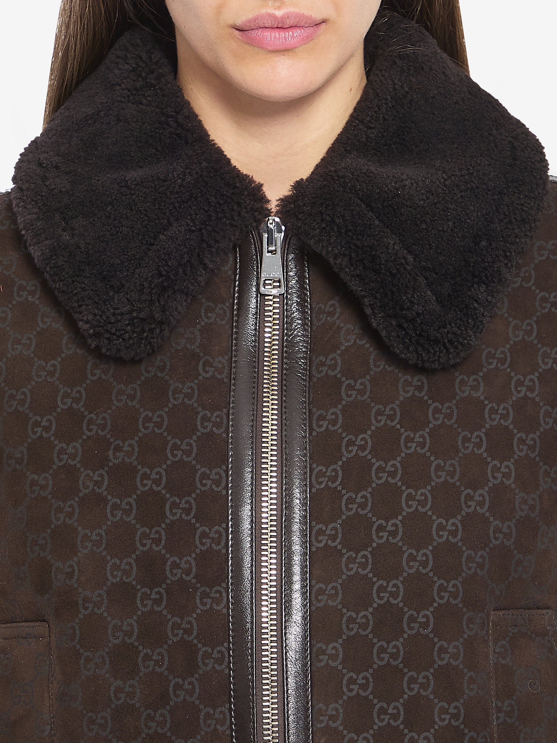 GUCCI 42 suede leather and shearling jacket