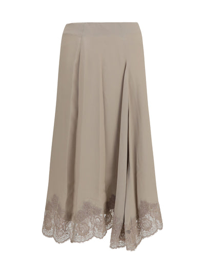 silk blend midi skirt with lace hem