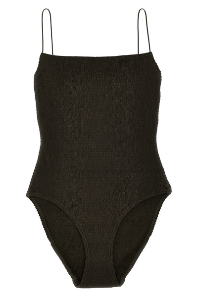smock-stitch stretch fabric one-piece swimsuit