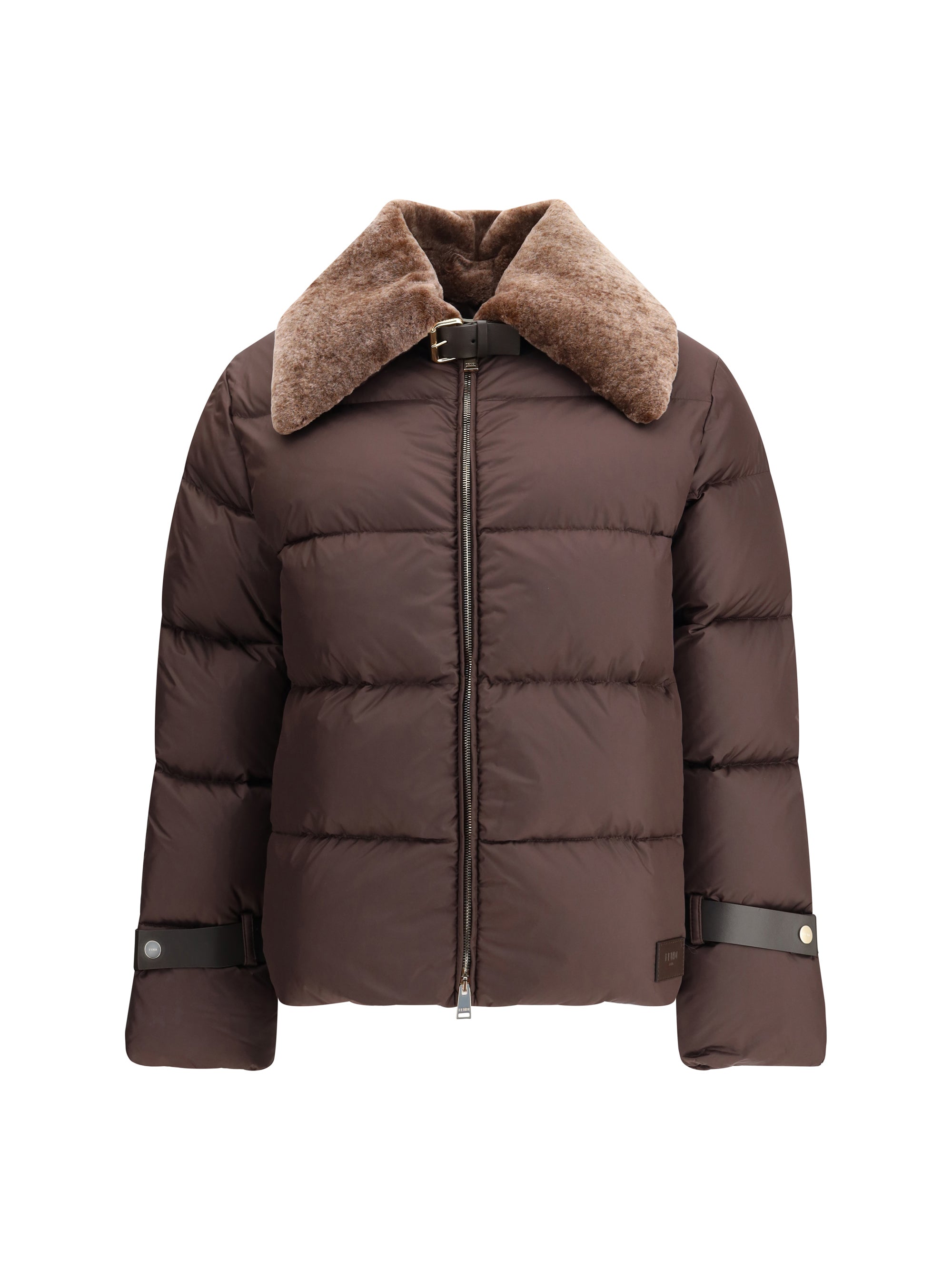 FENDI M down jacket in technical fabric and leather
