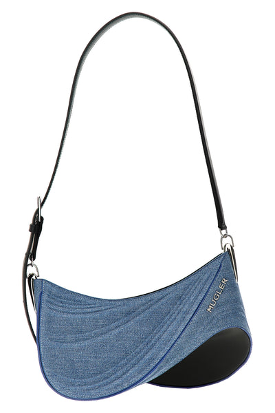 medium denim spiral curve 01 shoulder bag in denim and leather