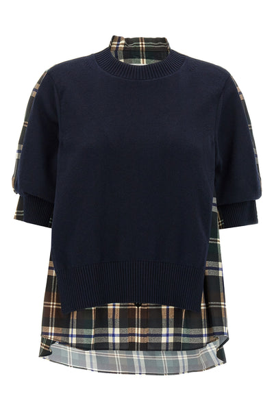 check print cotton blend shirt