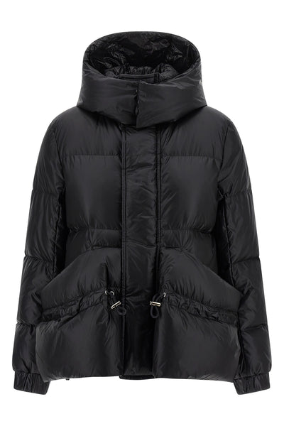 flared puffer quilted nylon quilted and goose feather padded jacket