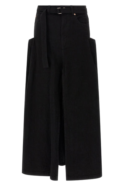 long skirt in garment-dyed cotton denim