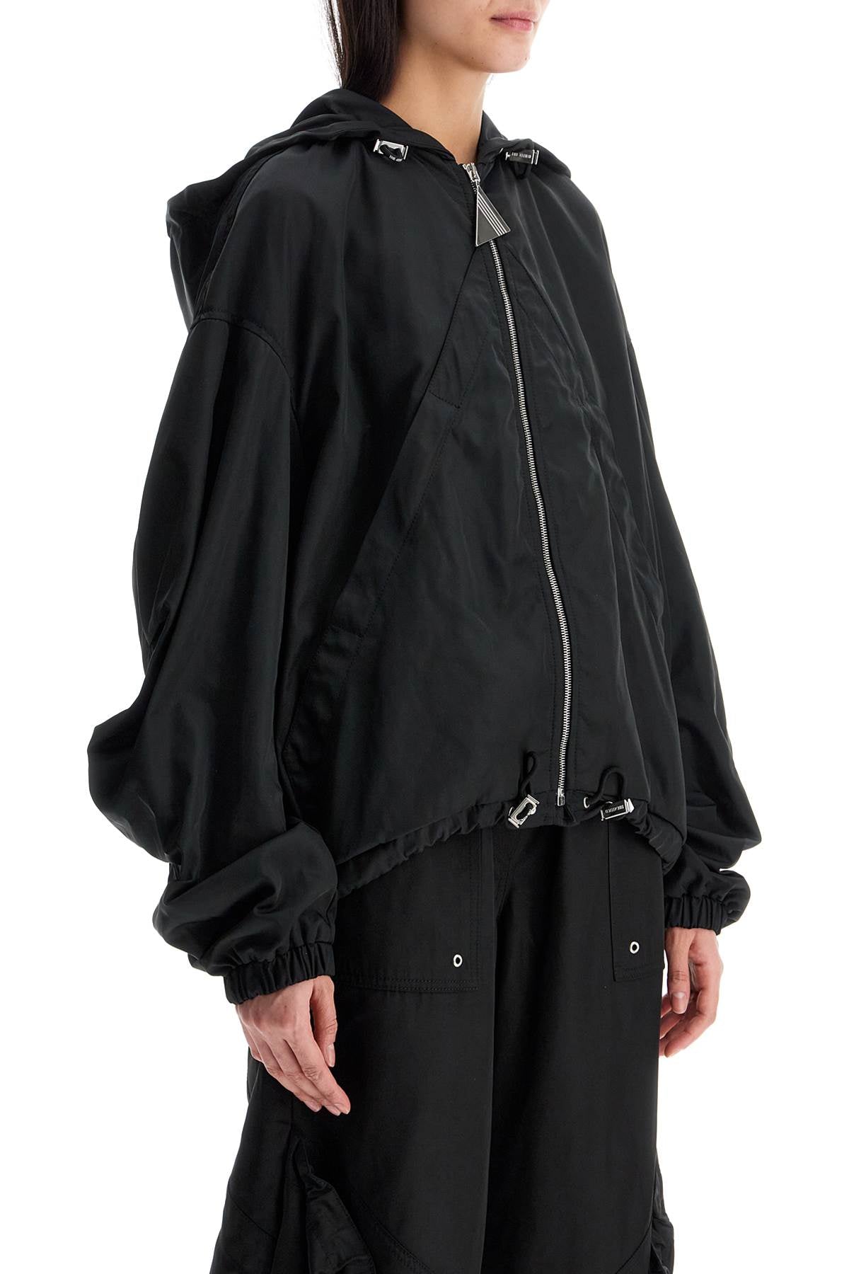 oversized black hooded bomber jacket in polyester