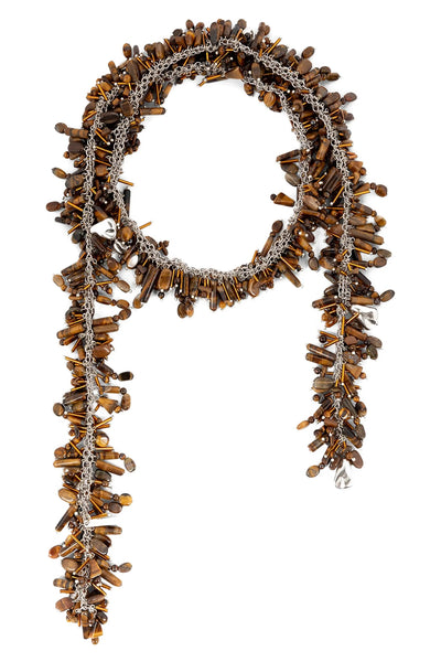 embroidered scarf handmade necklace in brass and resin