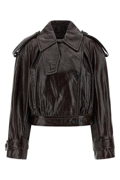 beta1234 short trench coat in glossy paint-effect coated cotton