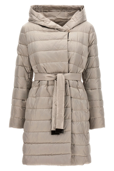 novef reversible midi down jacket in quilted iridescent waterproof technical s