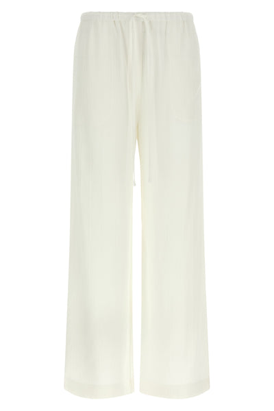 viscose and linen blend pants characterized by raised stripes
