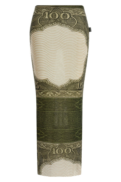 re-edition - the green cartouche long skirt in semi-transparent stretch tulle
