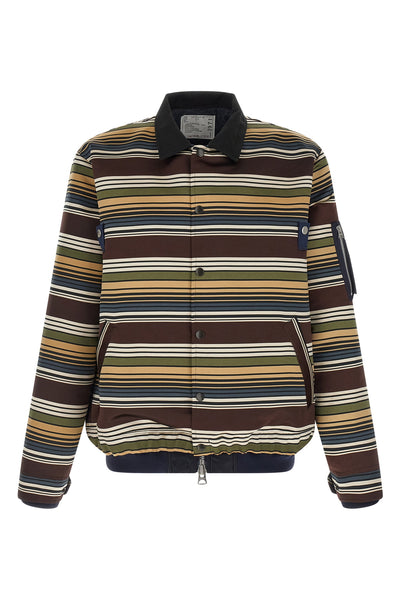horizontal stripe patterned satin-effect fabric blouson