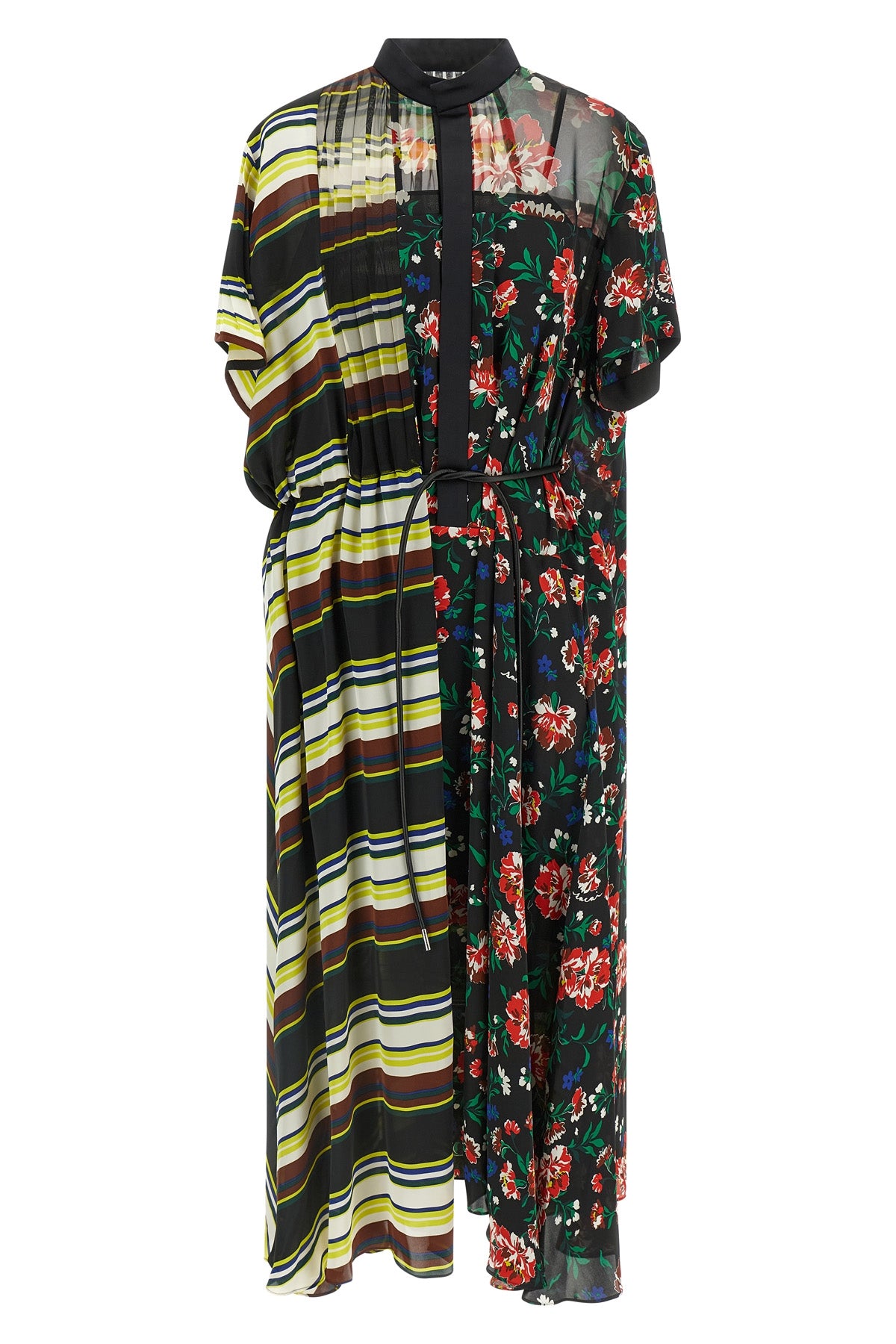 printed satin effect midi dress Sacai Pattern Mix Satin-effect Fabric Midi Dress