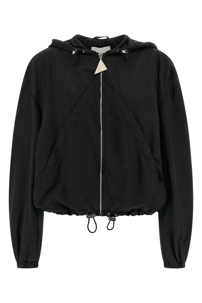 overdyed nylon hooded bomber jacket