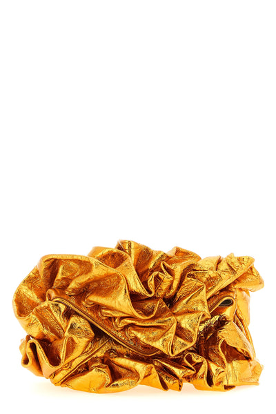 ruffle laminated leather clutch bag