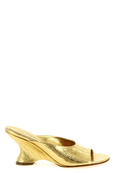 laminated embossed leather mules