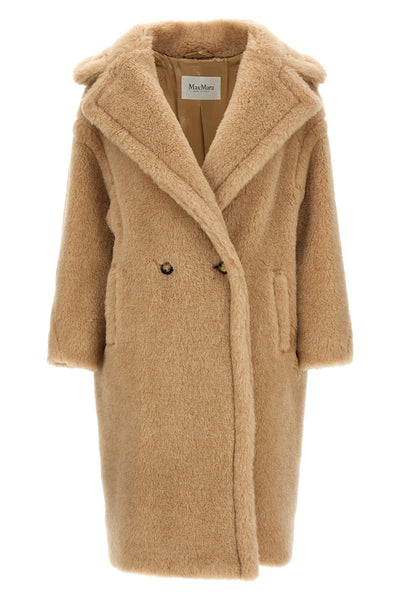 tedgirl - teddy bear icon double-breasted coat in alpaca and wool on silk base