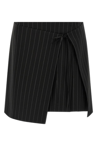 mini spxfatti wrap skirt in pinstriped stretch wool gabardine