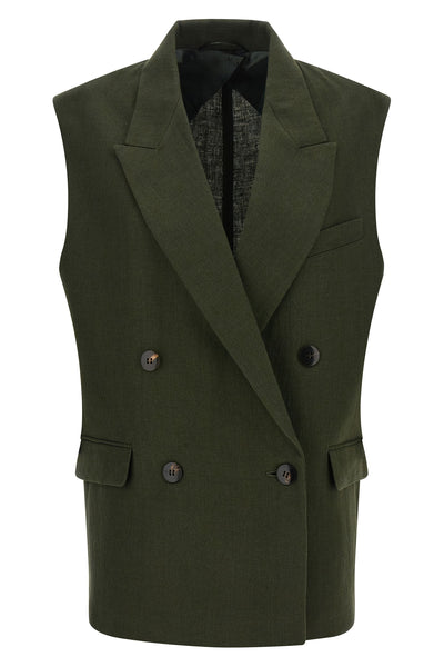 mstaia waistcoat in pure linen délavé batavia