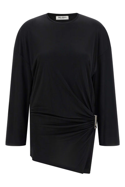 the attico black fluid viscose mini dress defines an asymmetrical silhouette