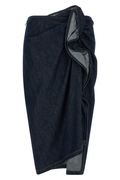 the dries van noten sinas skirt redefines classic denim through a sculptural and