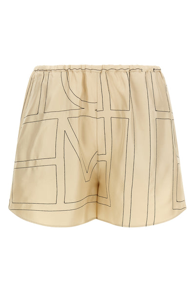 toteme short in medium-weight silk twill embroidered