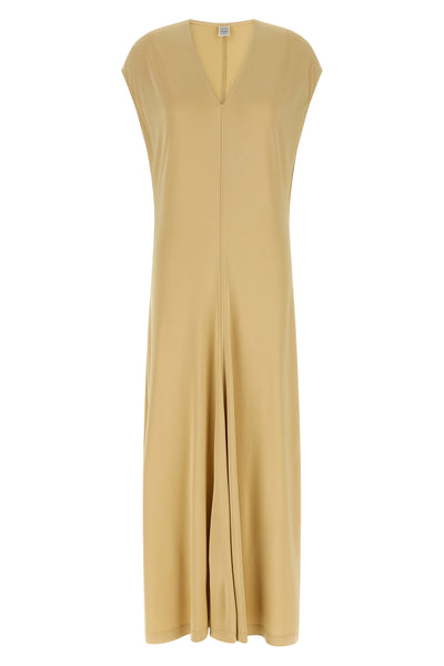long v-neck sleeveless dress in knitted jersey