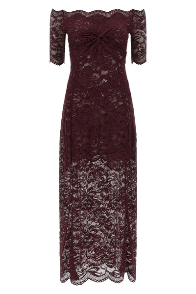 semi-transparent two-layer lace midi dress