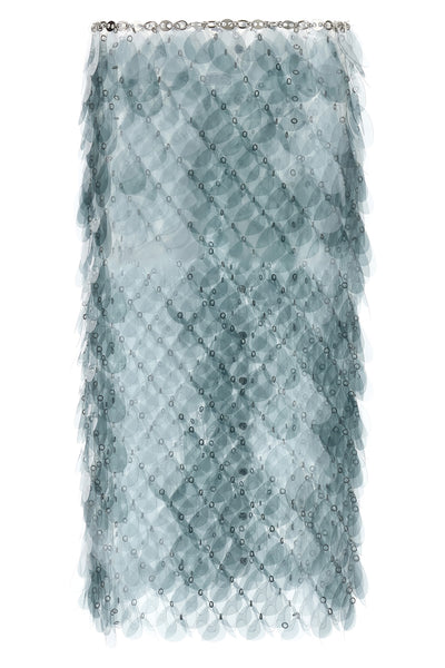 the rabanne midi skirt stands out for its iconic sartorial construction