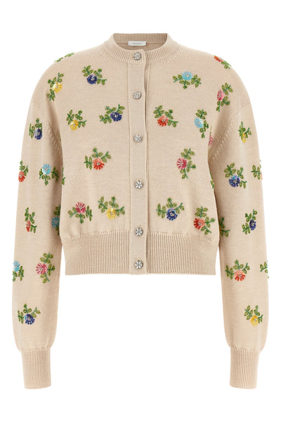 the rabanne cardigan in pure beige merino wool is distinguished by meticulous cr