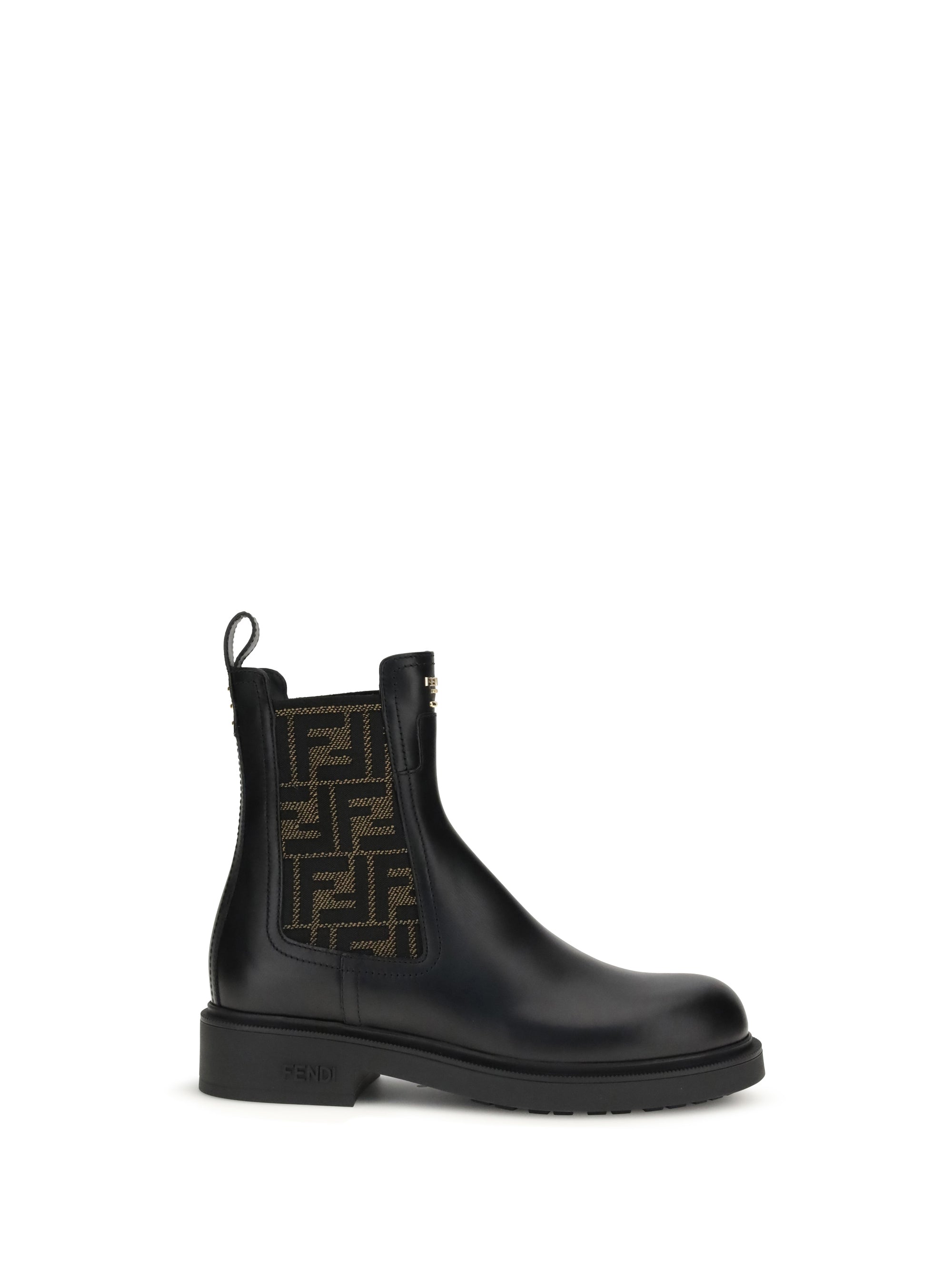 FENDI 36 ff leather and fabric ankle boots