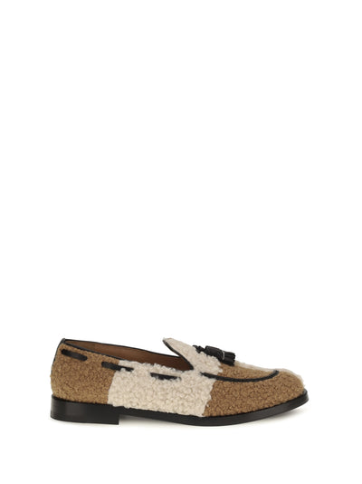 two-tone bouclé-effect loafers
