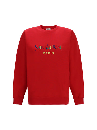 cotton crewneck sweatshirt with saint laurent paris embroidery