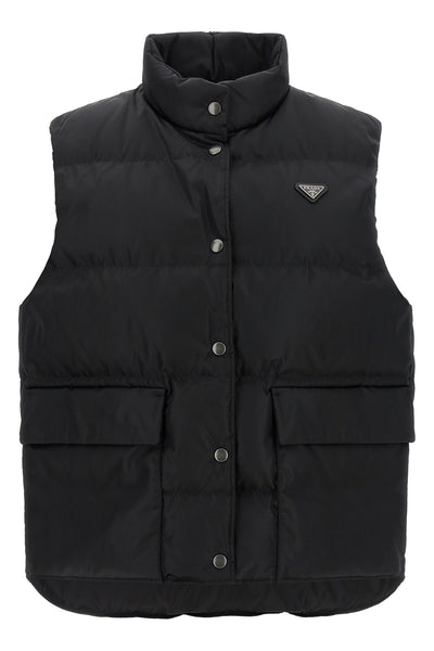 the prada black re-nylon vest redefines the codes of outerwear through a technic