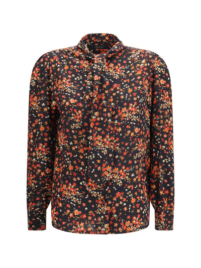 silk flora print shirt with neck bow