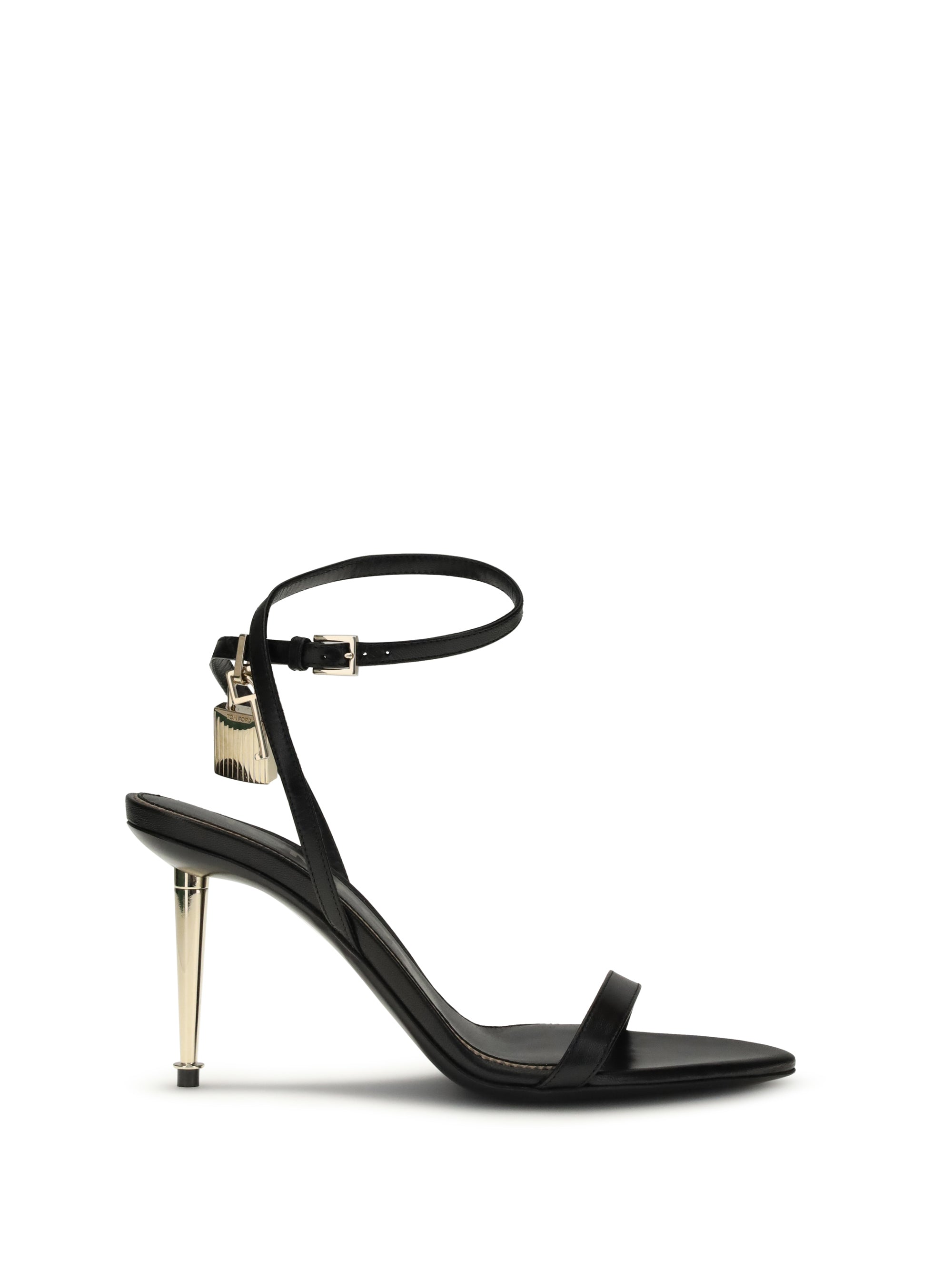 TOM FORD 36 shiny leather padlock pointy naked sandal