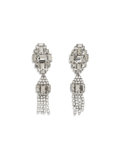 silver-colored crystal drop earrings