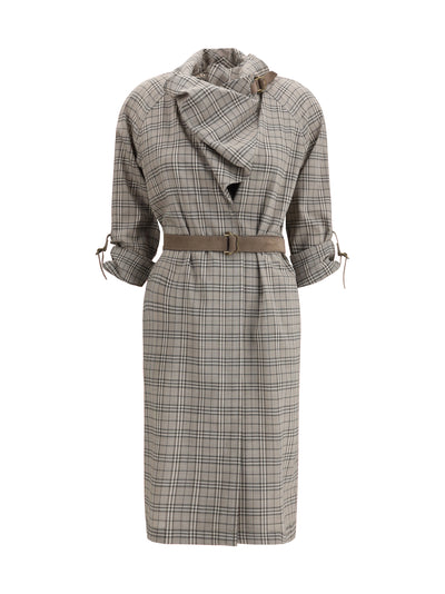 wool check dress with a shawl collar