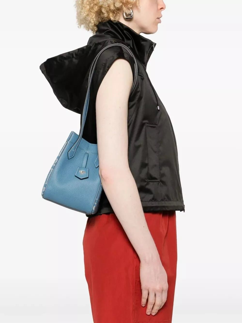 leather and denim-effect ff jacquard origami mini bag