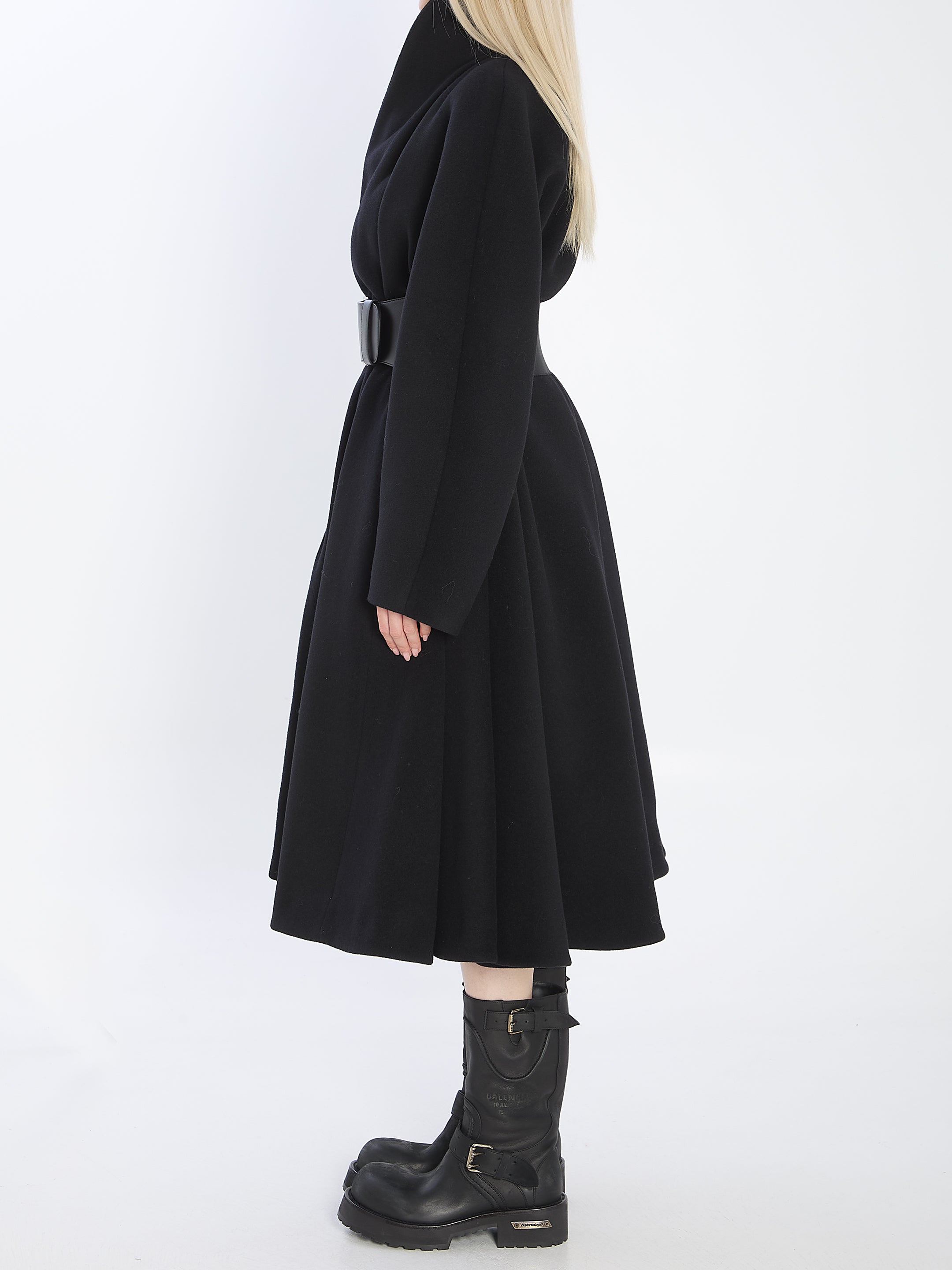 BALENCIAGA 36 wrap coat in black wool