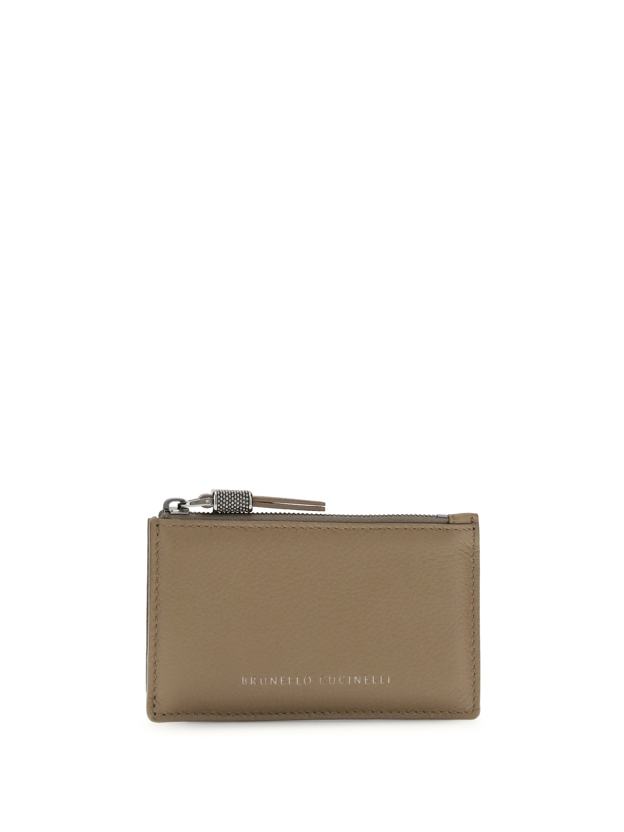 BRUNELLO CUCINELLI OS leather card holder with grain and shiny zipper pull