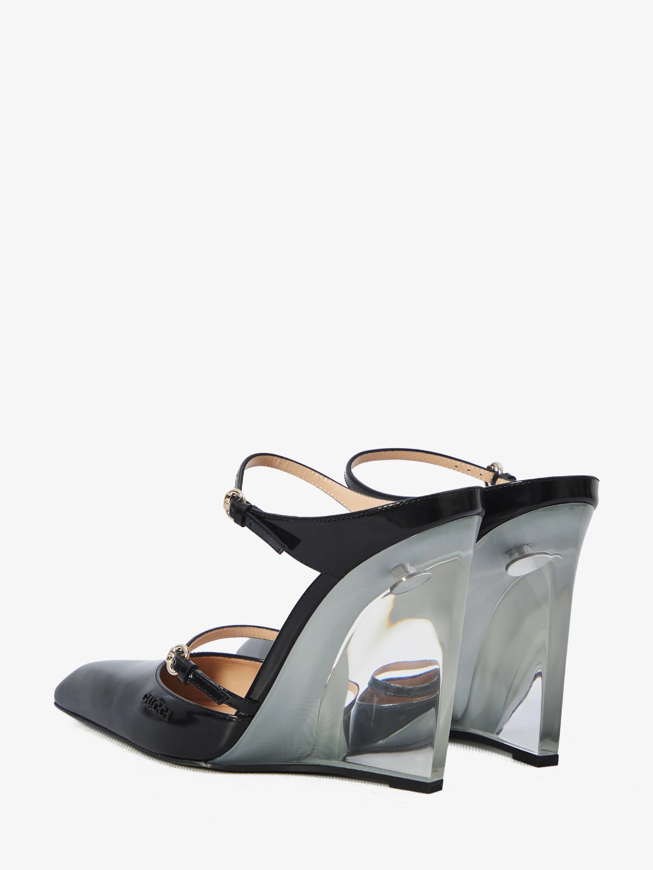 GUCCI 37 mules with transparent wedge heel