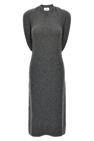 over the shoulder drapè wool dress