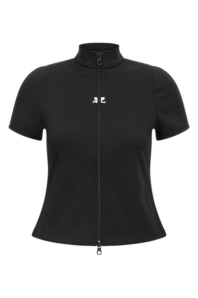 interlock zipped synthetic jersey top