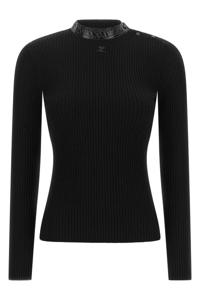 the black ribbed jersey courrèges defines a tight and sculptural silhouette
