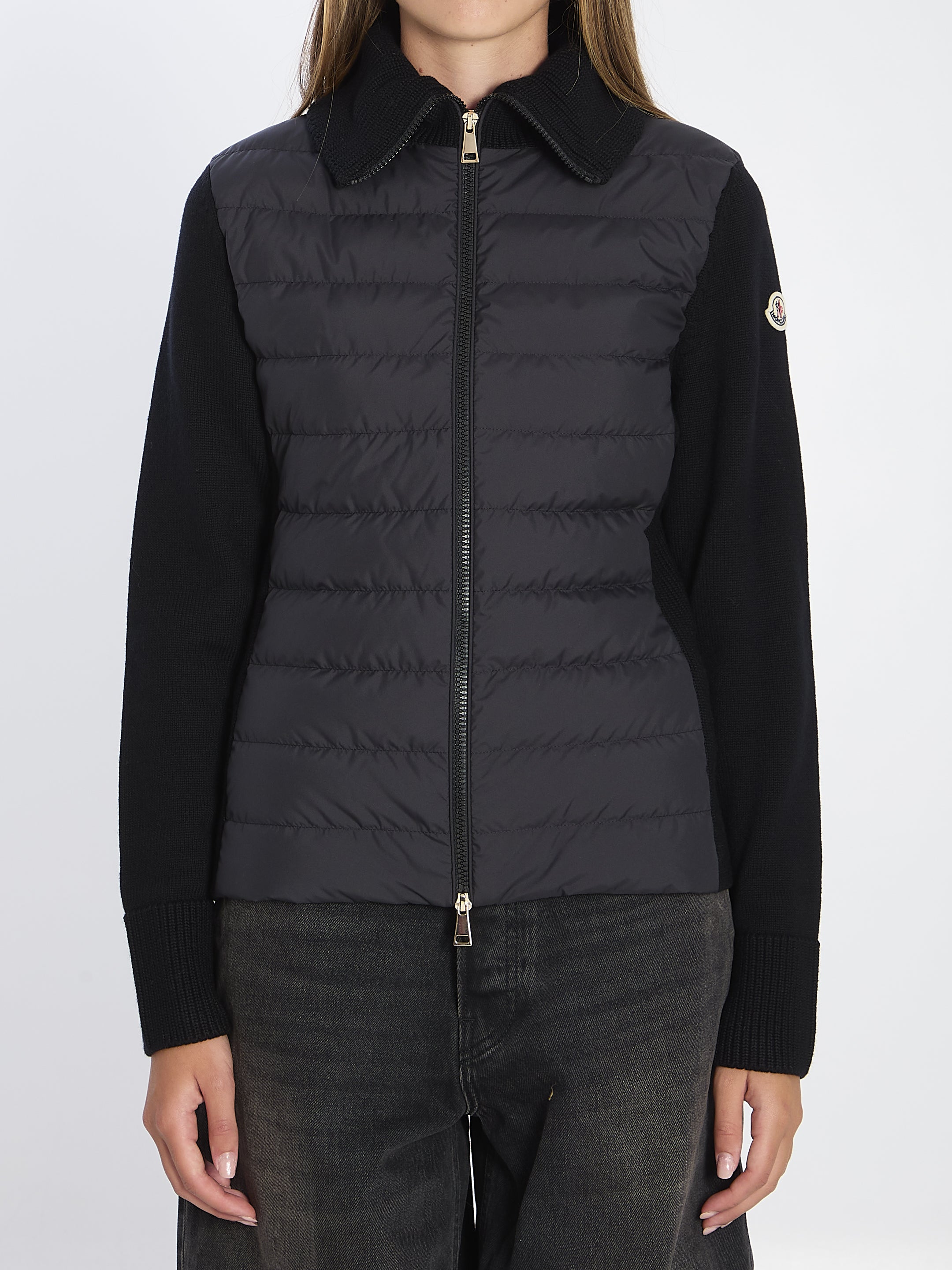 MONCLER S padded cardigan with high collar