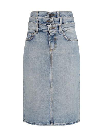midi denim skirt with triple layer